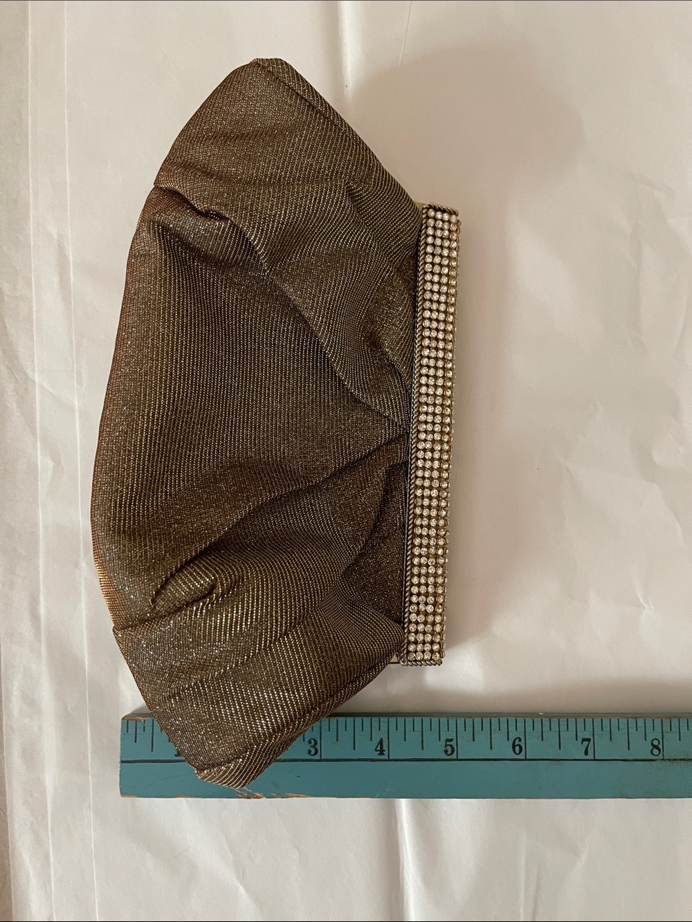 Mon Cheri Brown and Gold Pleated Clutch / Purse with Rhinestone Closure - Picture 14 of 16